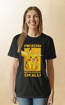 Cam Preta Pokemon Pikachu Gotta Catch Modelo Fem